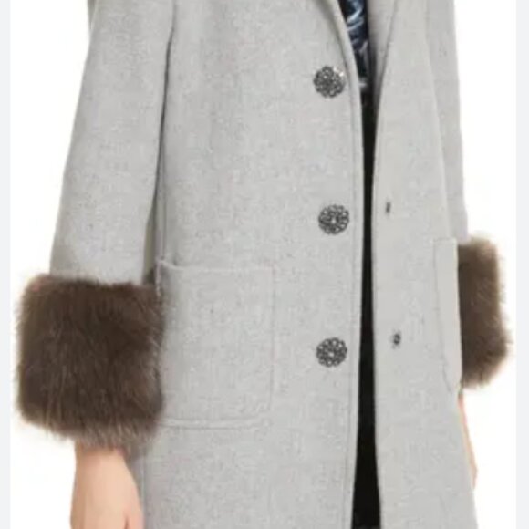 Kate Spade Faux Fur Trim Coat Size 8 - Picture 2 of 2